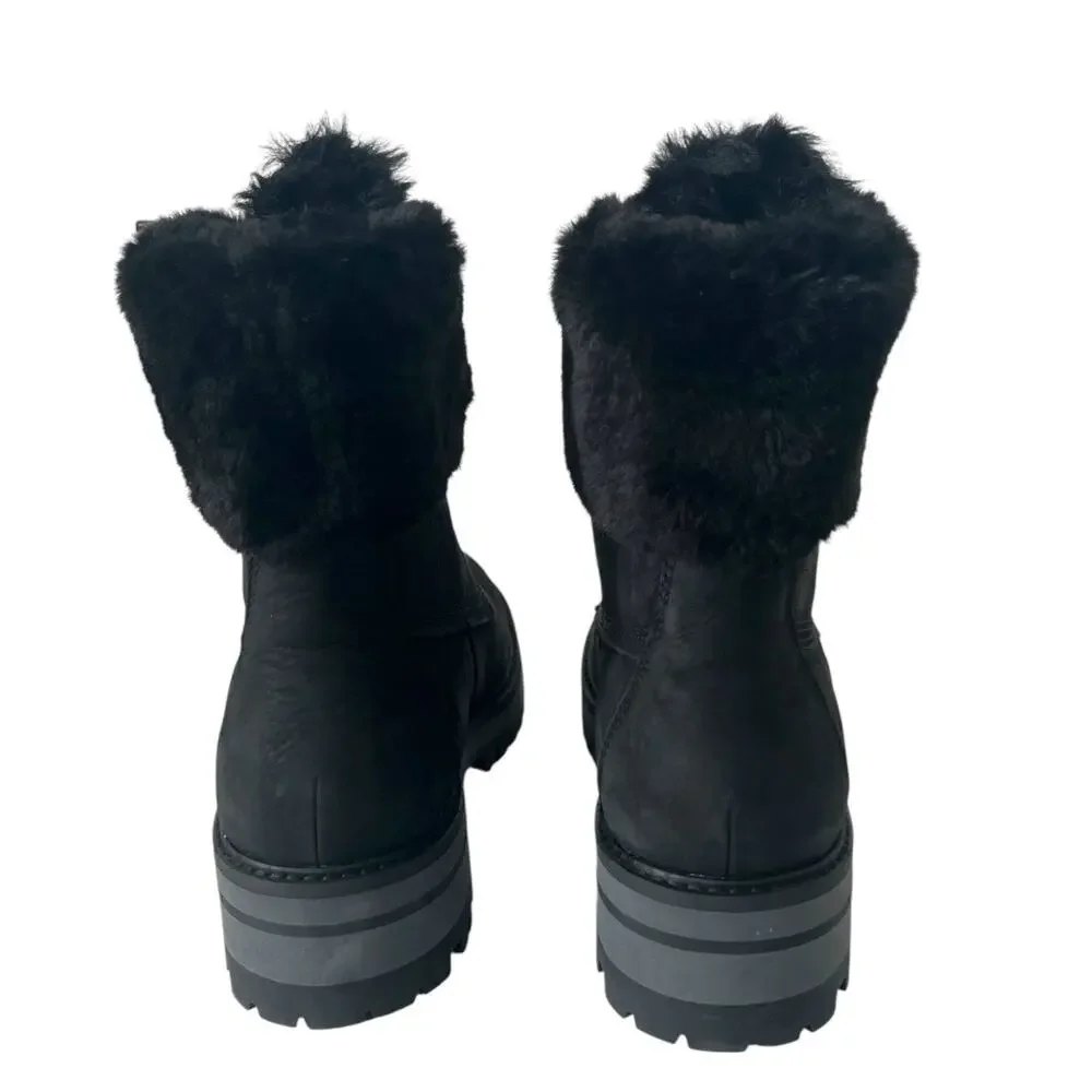 Timberland Courmayeur Valley 6” Faux Fur Black Leather Boot Size 8.5 - Picture 5 of 9